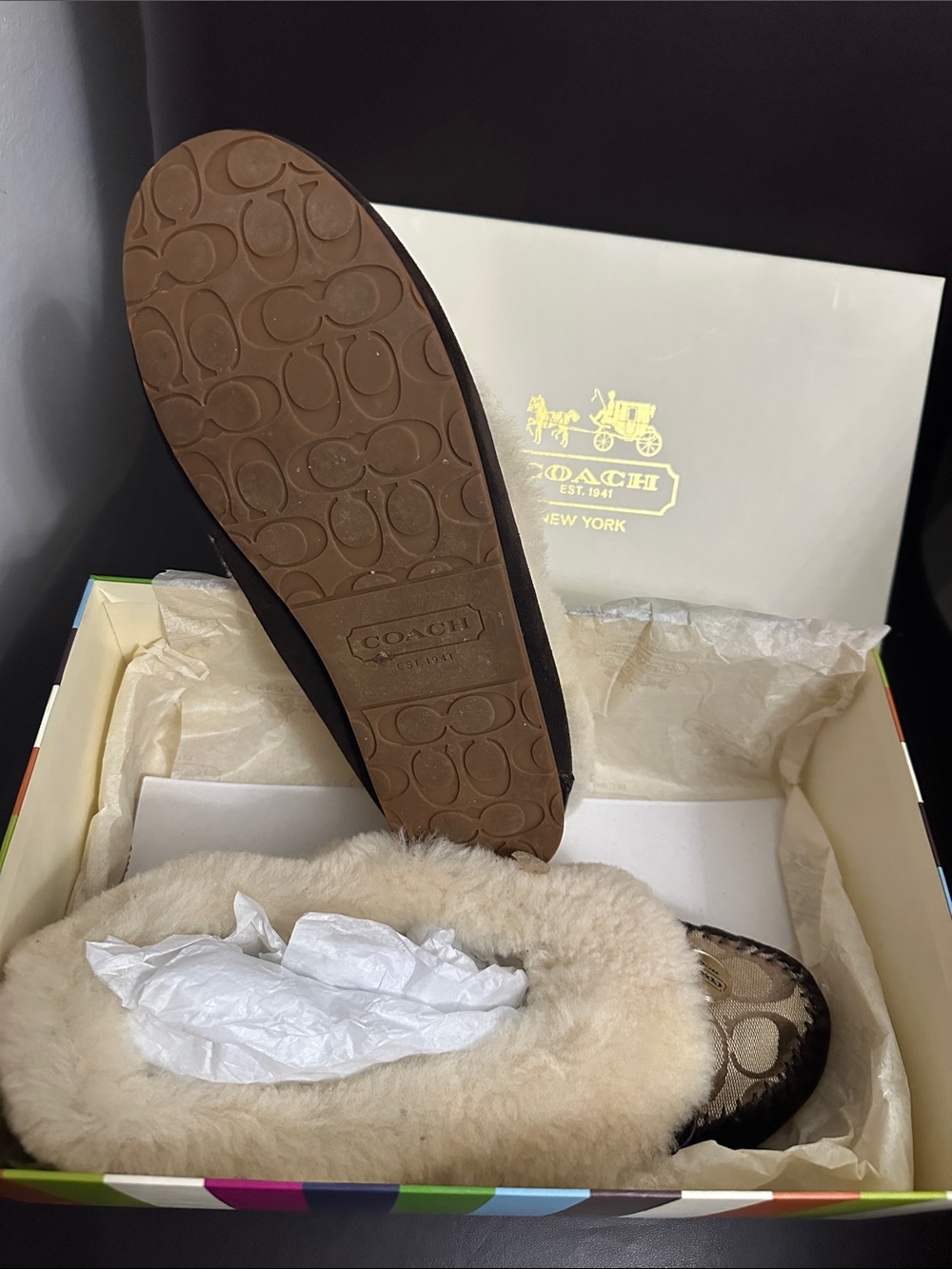 Coach Women's Beige Shearling-Lined Moccasin Slipper - Picture 3 of 5